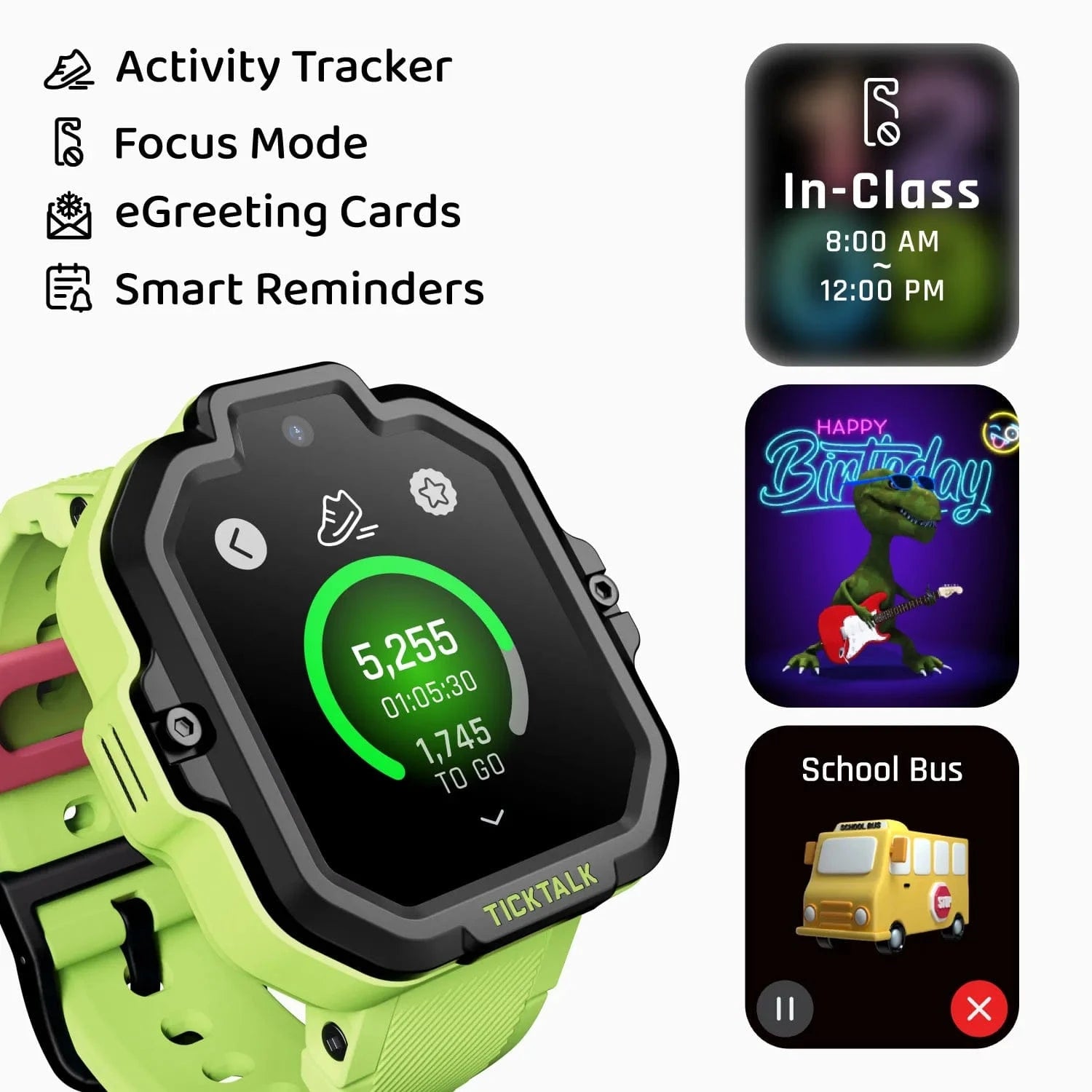 TickTalk 5 Features – Activity Tracker, Focus Mode, Greeting Cards & Smart Reminders #green
