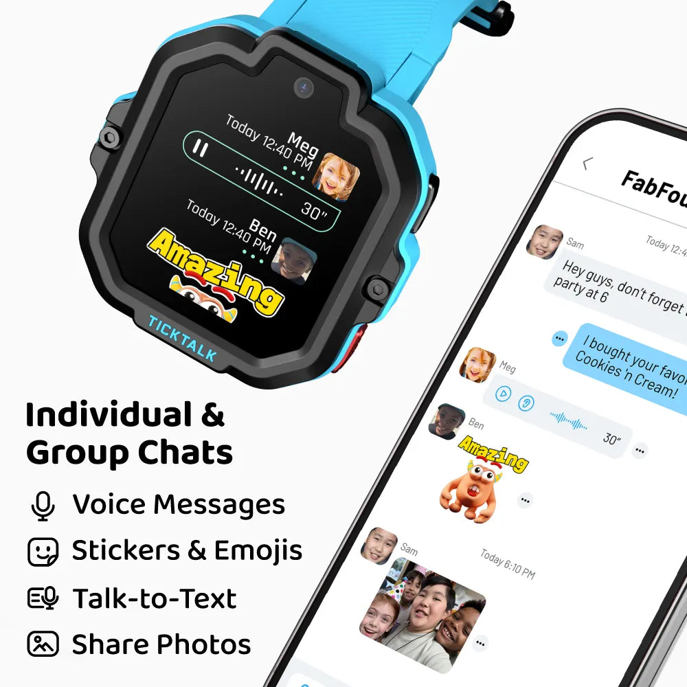 TickTalk 5 Smartwatch in Blue Group Chat Features – Voice Messages, Emojis, Talk-to-Text #blue