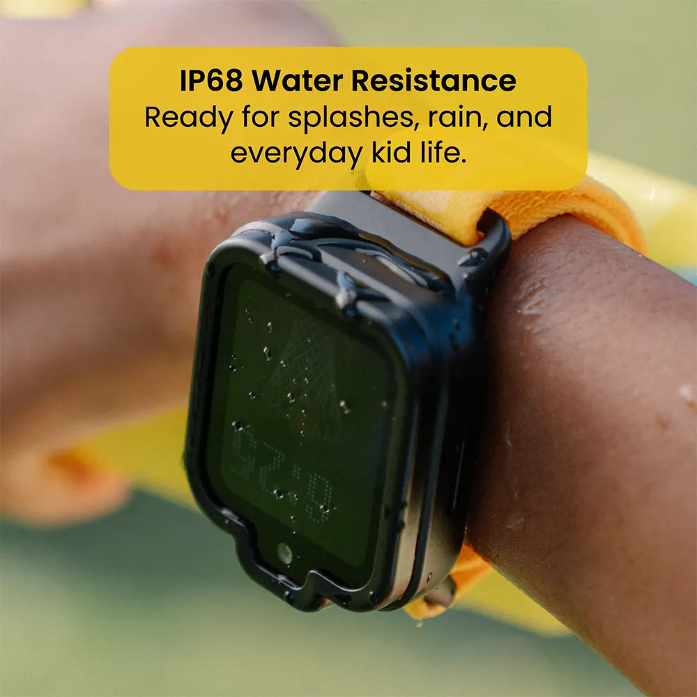 Orbit Black TickTalk 6 kids smartwatch with IP68 water resistance feature, ready for splashes, rain, and everyday kid life