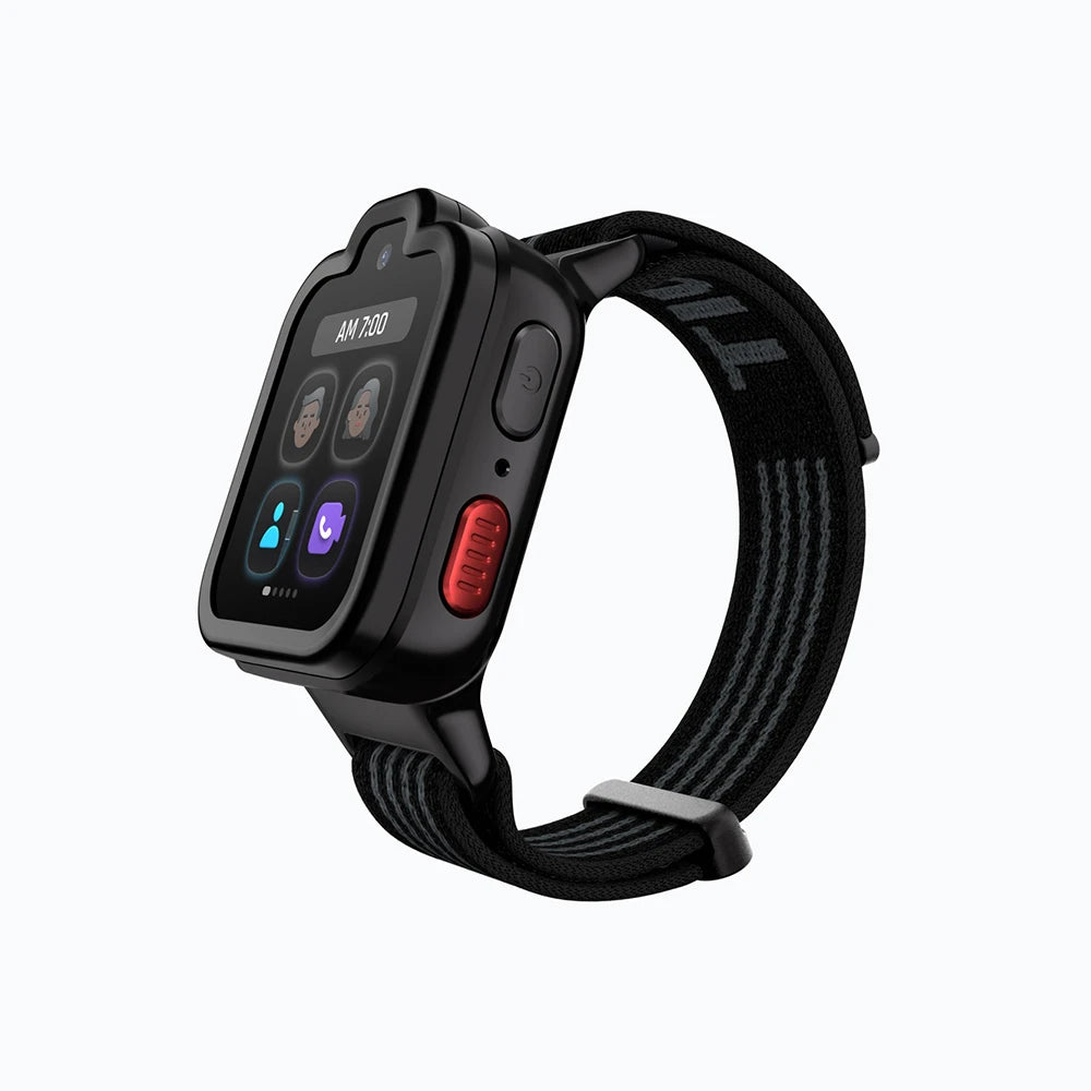 Black TickTalk 6 kids smartwatch during a video call with a parent.