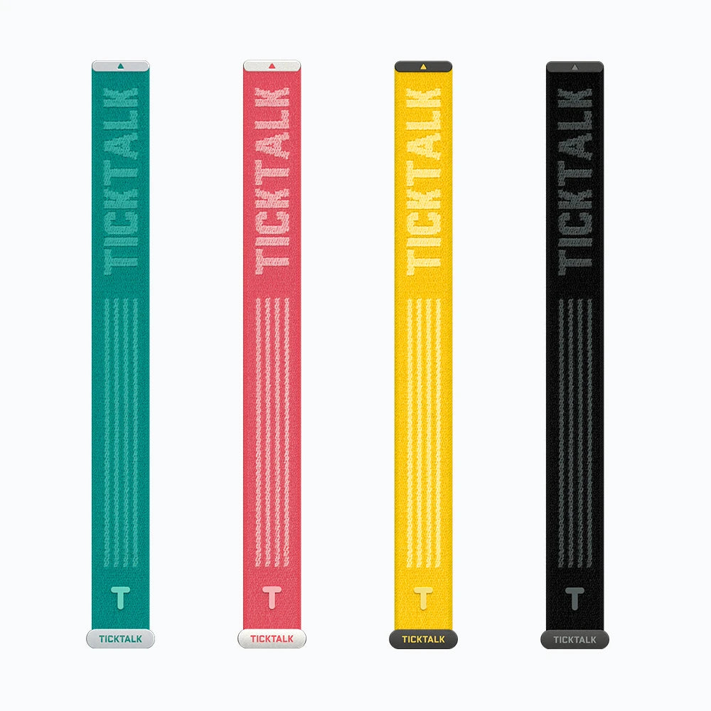 TickTalk 6 replacement watch bands in green, pink, yellow, and black.