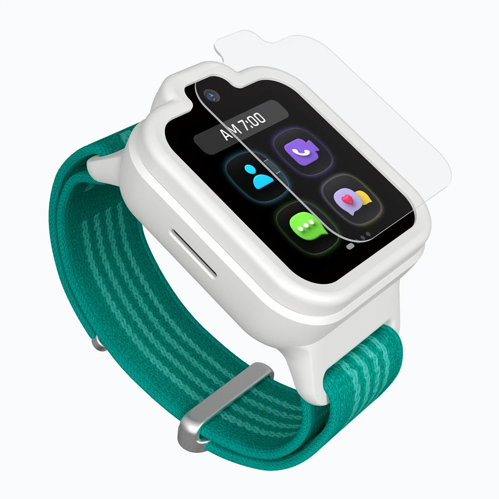 White TickTalk 6 kids smartwatch with a clear screen protector.