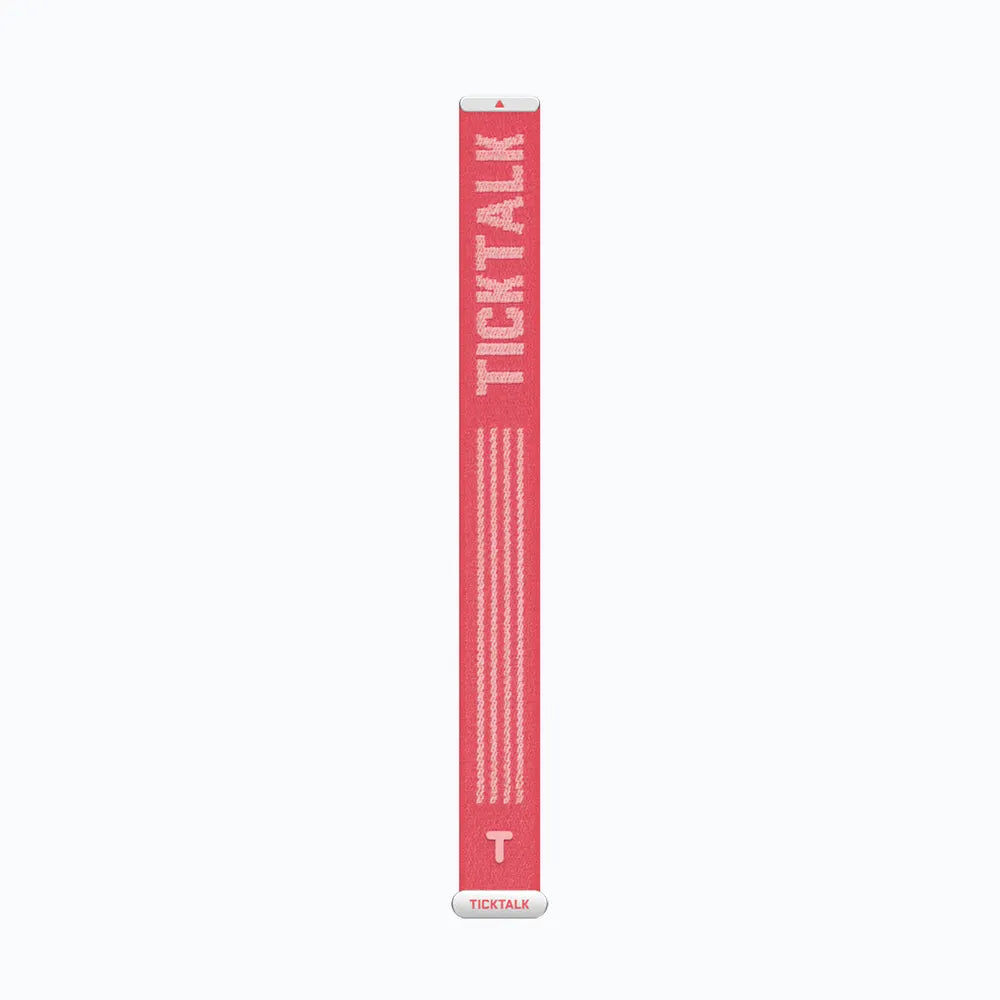 Coral Pink TickTalk 6 replacement wristband laid flat, front view. 