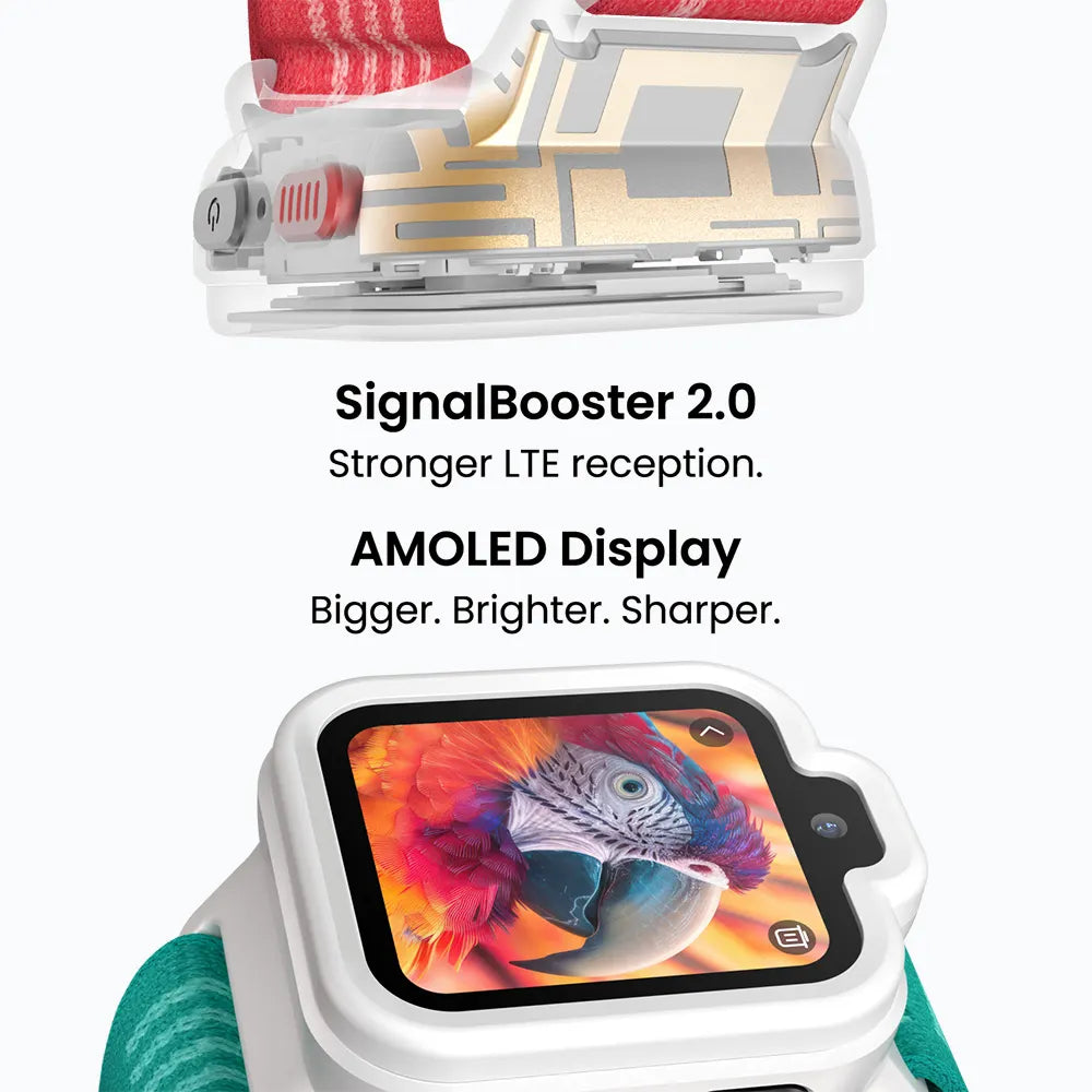 Lunar White TickTalk 6 kids smartwatch with AMOLED display and SignalBooster 2.0 LTE reception. 