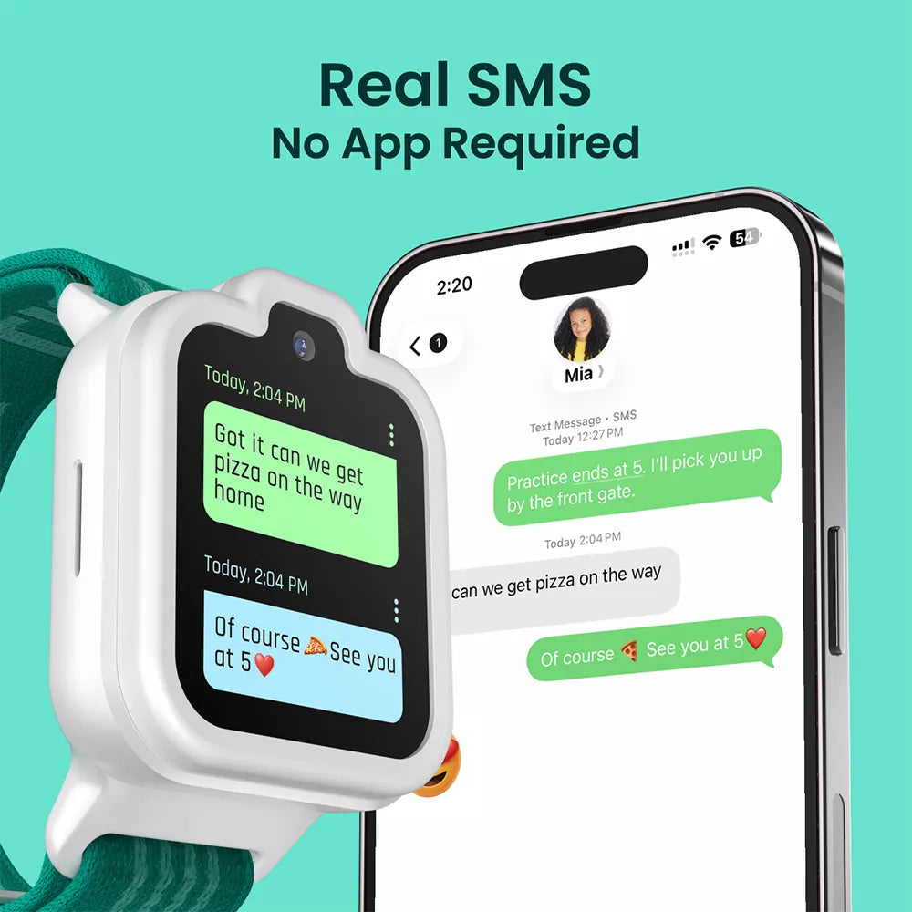 Lunar White TickTalk 6 kids phone watch with SMS texting to smartphones, no recipient app required. 