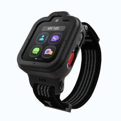 Black TickTalk 6 protective case installed on a kids smartwatch.