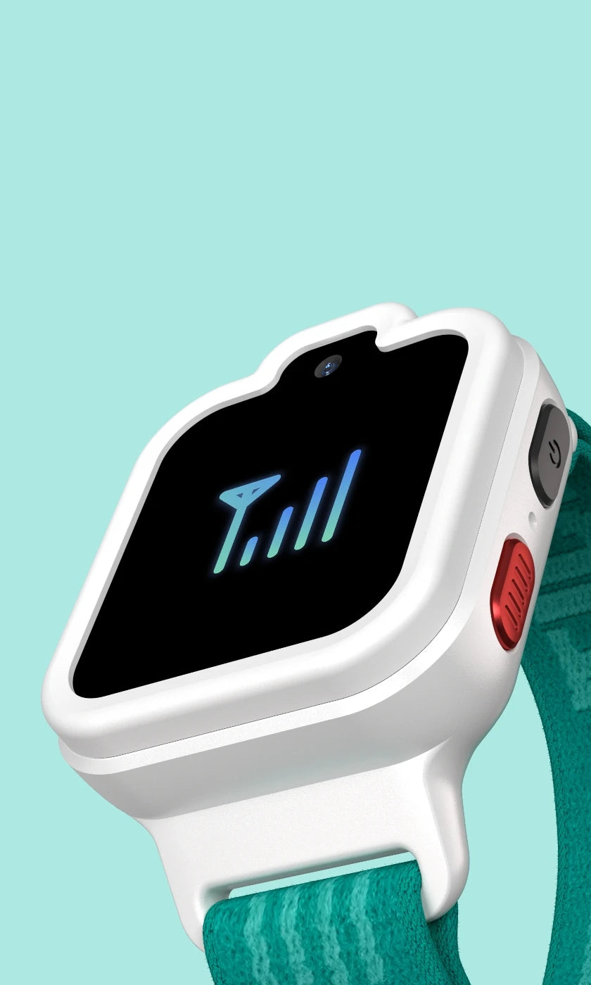 White TickTalk 6 smartwatch displaying a cellular signal indicator