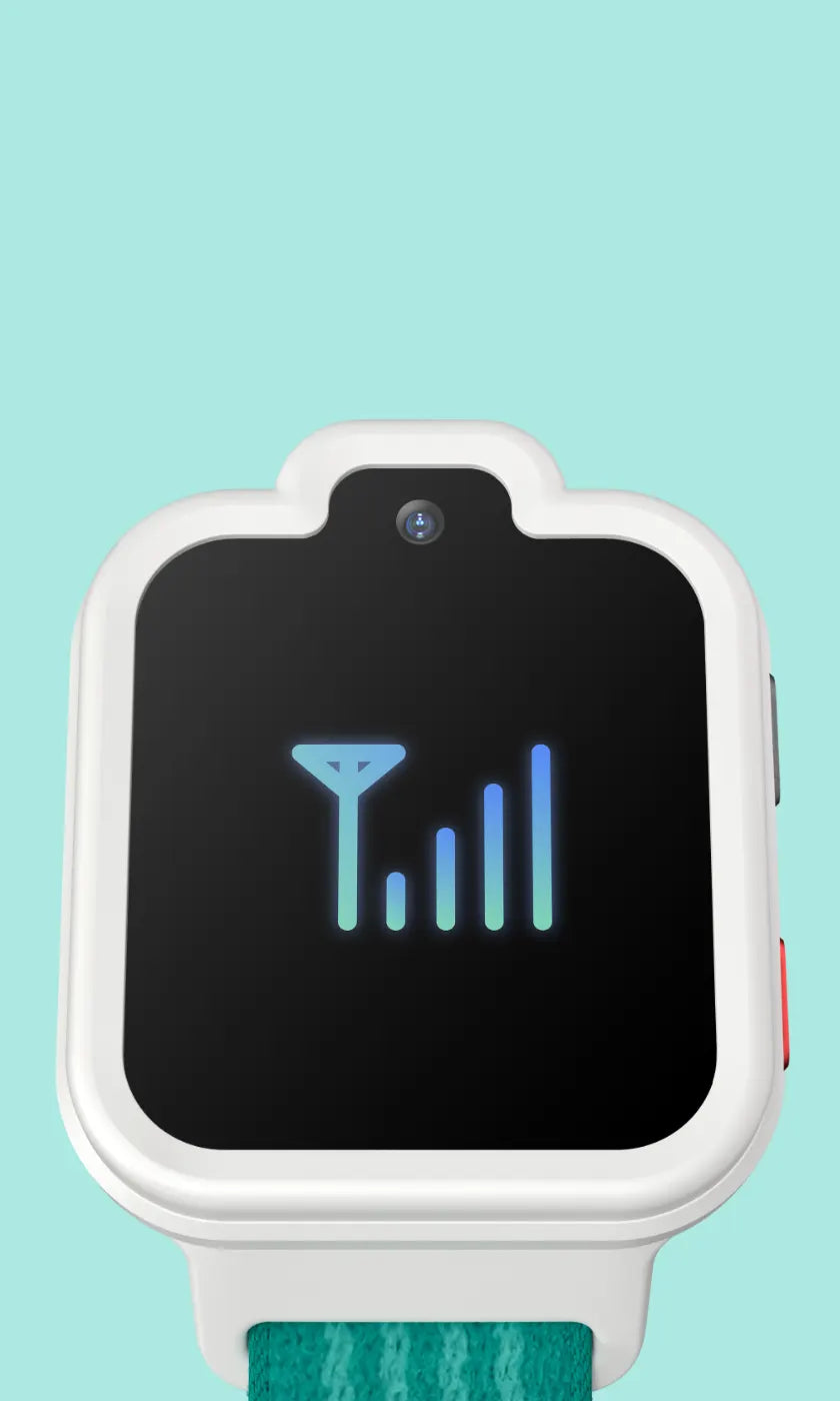 White TickTalk 6 kids smartwatch displaying cellular signal bars.