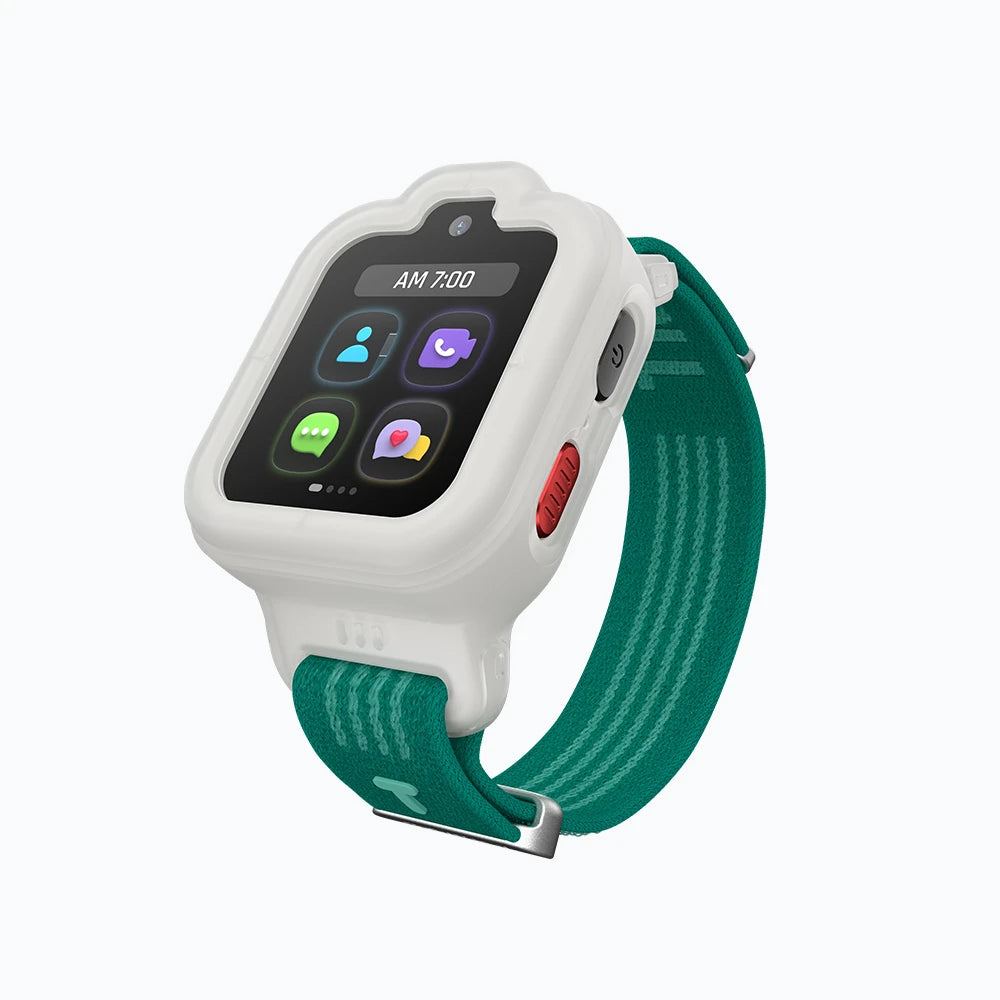 White TickTalk 6 protective case installed on a kids smartwatch.