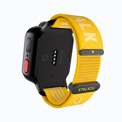 TickTalk 6 yellow replacement watch band shown from the back.