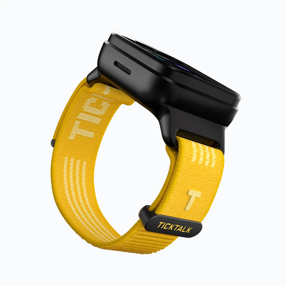 TickTalk 6 yellow replacement watch band shown from the side.